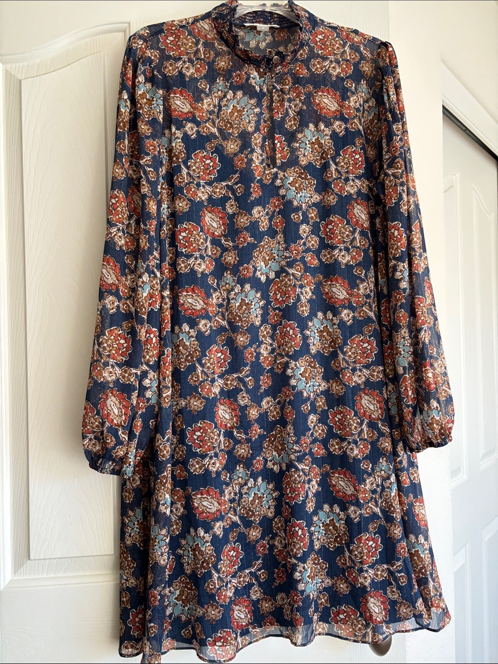 Harper Navy Floral Long-Sleeve A-Line Dress